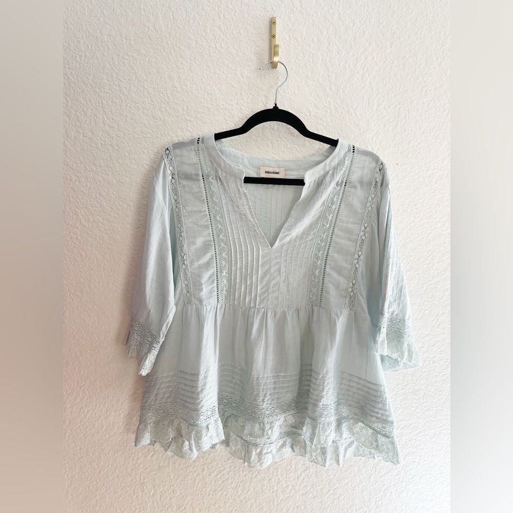 ZADIG & VOLTAIRE tosea top in celadon cottage-core girly Large NWT - Picture 5 of 14